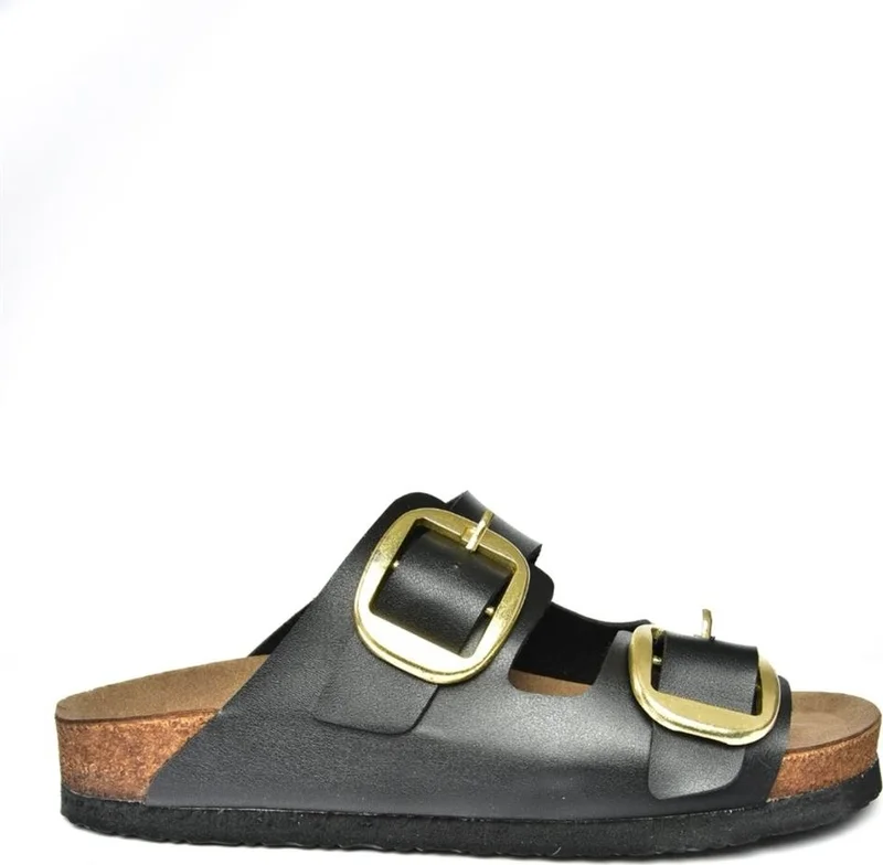Fox Shoes P777517409 Black Double-Striped Women's Slippers