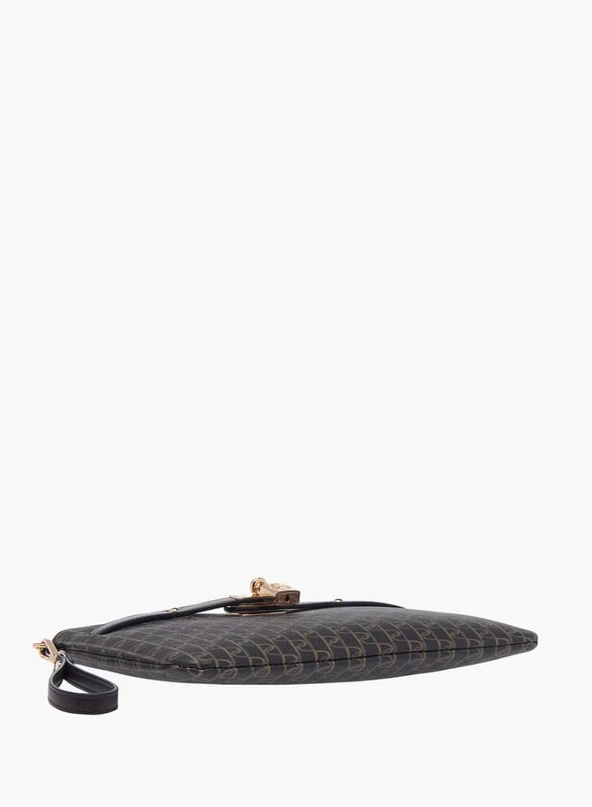 Paprika Women Monogram Print Clutch with Zip Closure and Wrist Loop