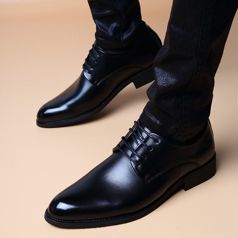 Soft Leather British Men''s Shoes with Inner Heightening Men''s Pointed Toe Black Business Formal Casual Leather Shoes Men''s Groom''s Wedding Shoes - Image 3