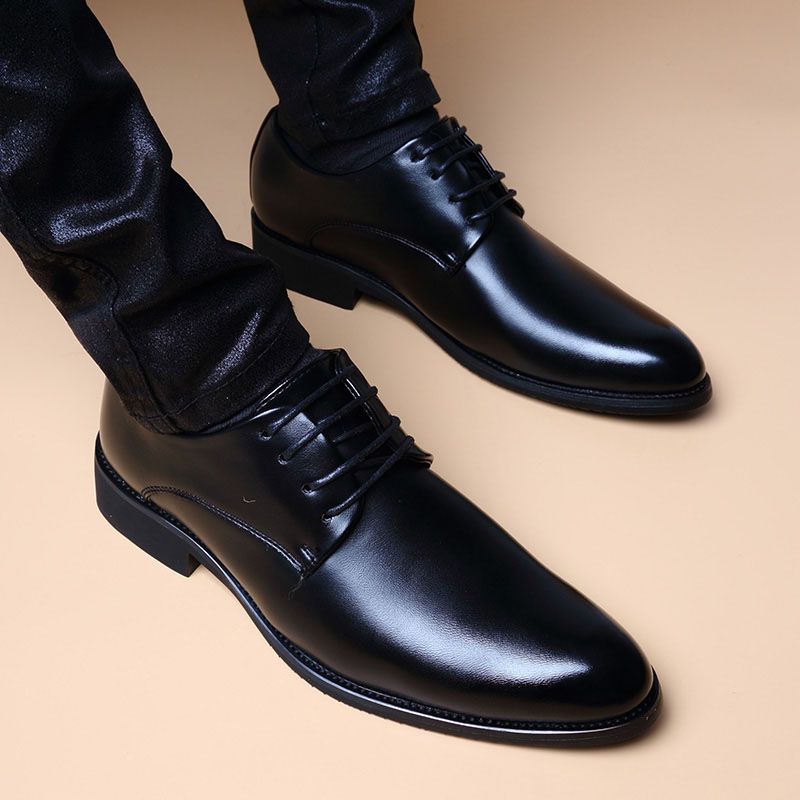 Soft Leather British Men''s Shoes with Inner Heightening Men''s Pointed Toe Black Business Formal Casual Leather Shoes Men''s Groom''s Wedding Shoes - Image 2