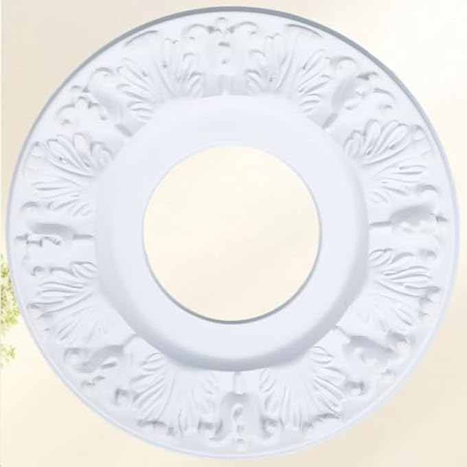 2PCS CEILING MEDALLION MOLDED CEILING FAN MEDALLION DECORATIVE PLATE WHITE ROUND HOME LIGHTING CEILING MEDALLION CHANDELIERS BASE FOR REPLACEMENT CANOPIES LIGHT FIXTURES 10INCH ODX4INCH ID - Image 3