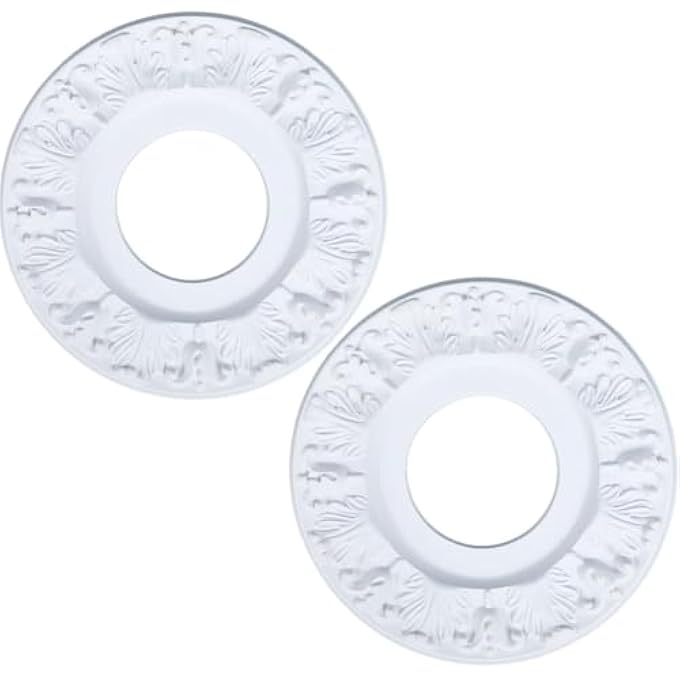 2PCS CEILING MEDALLION MOLDED CEILING FAN MEDALLION DECORATIVE PLATE WHITE ROUND HOME LIGHTING CEILING MEDALLION CHANDELIERS BASE FOR REPLACEMENT CANOPIES LIGHT FIXTURES 10INCH ODX4INCH ID - Image 2