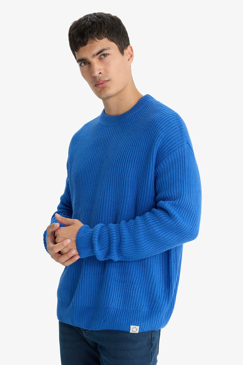 DeFacto Blue Man Oversize Fit Crew Neck Knitwear Pullover Casual - Image 4