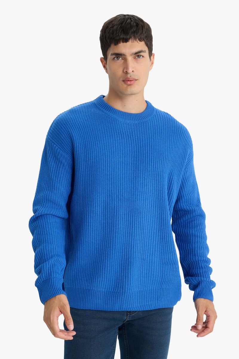 DeFacto Blue Man Oversize Fit Crew Neck Knitwear Pullover Casual - Image 3