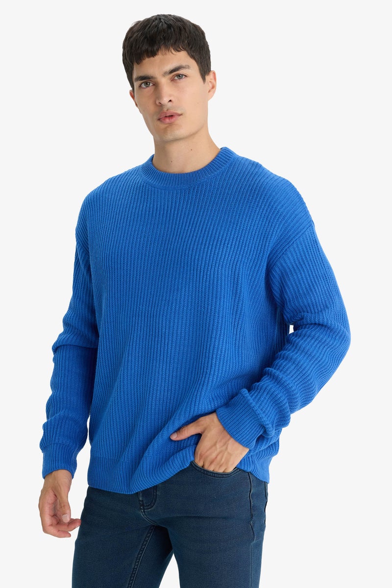 DeFacto Blue Man Oversize Fit Crew Neck Knitwear Pullover Casual - Image 1