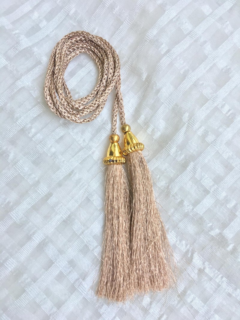 DaSync SYNC Light Golden Long dori Tassels Latkan for Lehenga Hanging Beads for Blouses Lehenga Dupatta lace and Border Materials chunni Choli Tailoring Curtains Suits Decoration Pack of 2 - Image 2