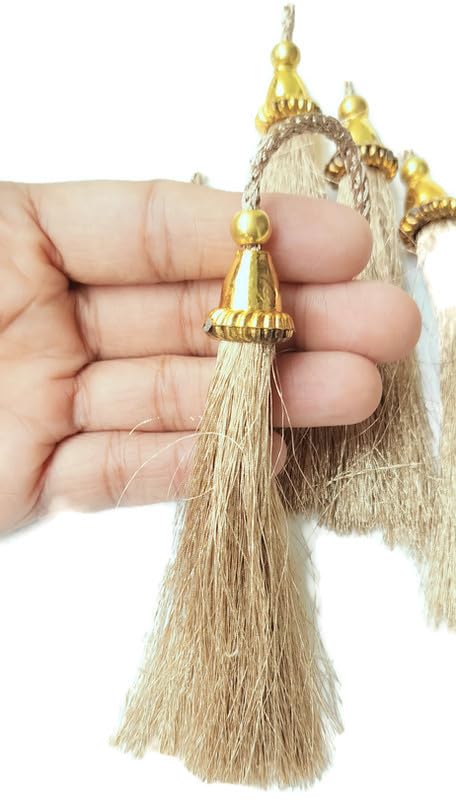 DaSync SYNC Light Golden Long dori Tassels Latkan for Lehenga Hanging Beads for Blouses Lehenga Dupatta lace and Border Materials chunni Choli Tailoring Curtains Suits Decoration Pack of 2 - Image 3