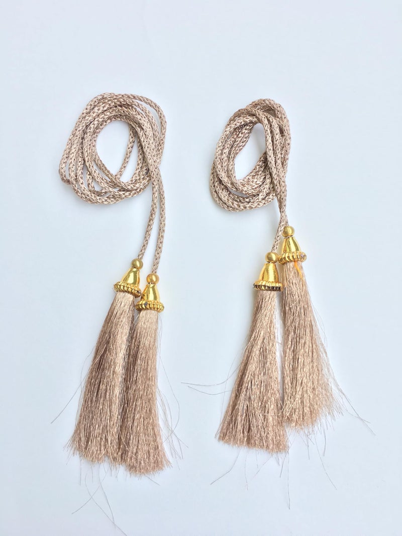 DaSync SYNC Light Golden Long dori Tassels Latkan for Lehenga Hanging Beads for Blouses Lehenga Dupatta lace and Border Materials chunni Choli Tailoring Curtains Suits Decoration Pack of 2 - Image 1