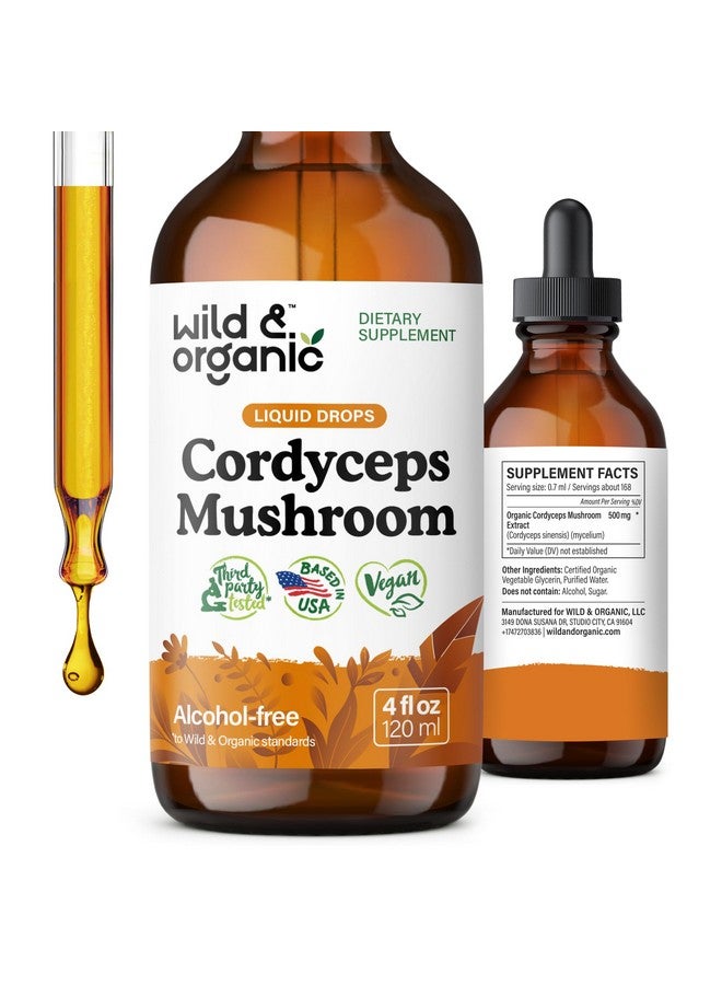 Wild & Organic Cordyceps Tincture - Cordyceps Sinensis Mushroom Extract for Immune & Energy Support - Liquid Mushroom Supplement - Vegan, Sugar & Alcohol-Free Drops - 4 fl oz - Image 1