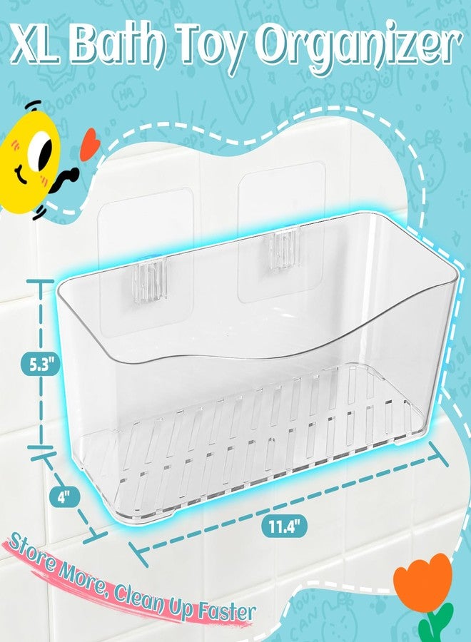 MIUKAA 2 Pack Large Bath Toy Storage Organizer, Clear Bath Toy Holder for Bathtub, Plastic Shower Toy Holder, Fast drainage, No Drilling Required, Easy to Install - Image 2
