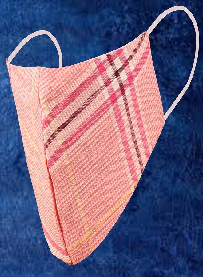 Touchstone Checked Cotton Face Masks Small Size Reusable Washable Handcrafted Double Layer for women, men. (Pack of 3). Blue Green Pink - Image 4