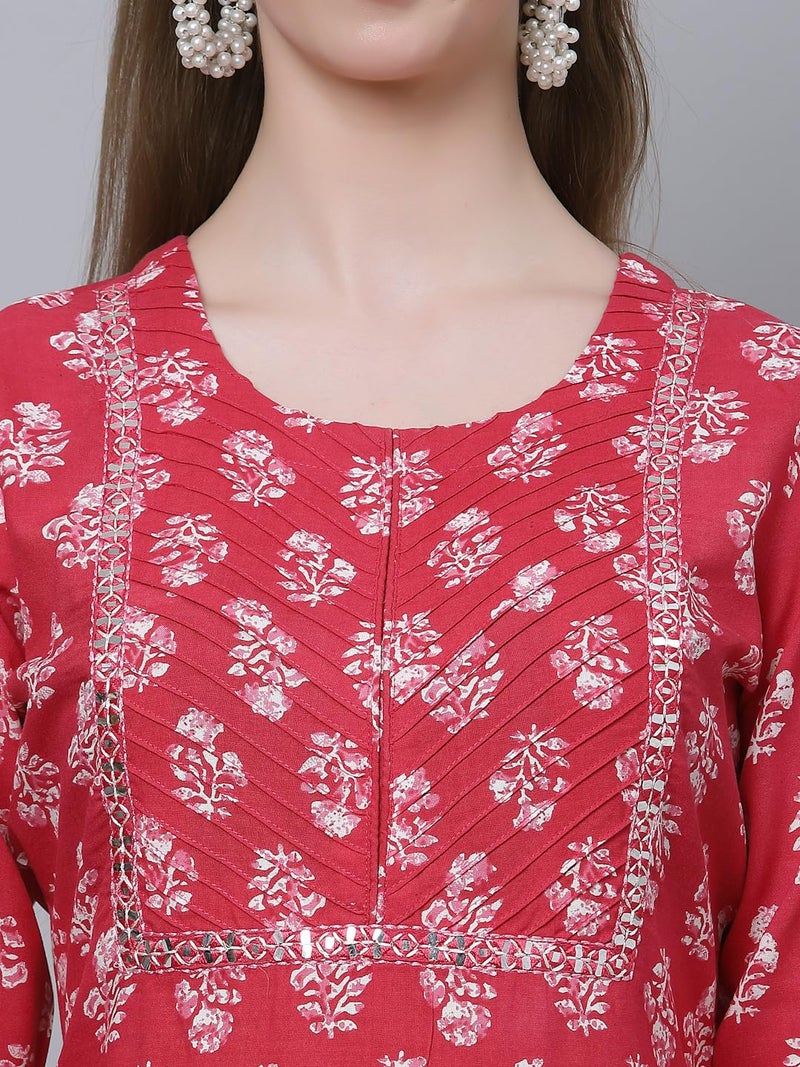 KBZ Women's Cotton Printed Embroidered Straight Kurta (Pink) - Image 5