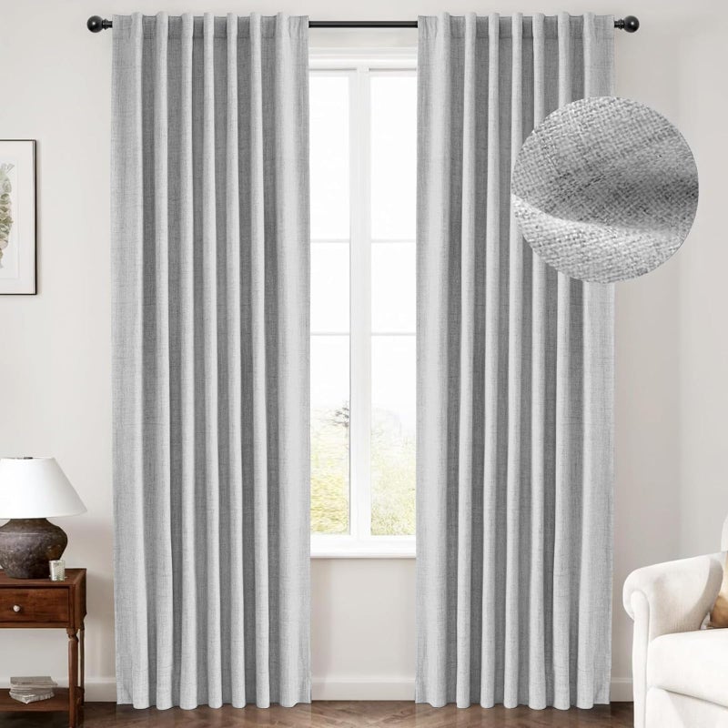 INOVADAY 100 Blackout Curtains 96 Inches Length 2 Panels Set Back TabRod Pocket Linen Black Out Curtains for Bedroom Thermal Insulated Window Drapes  Grey W50 X L96