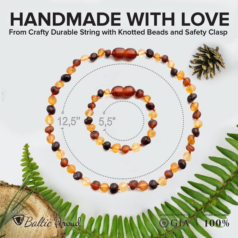 Baltic Proud Raw Amber Necklace and Bracelet Gift Set (Unisex Multi 12.5 Inches/5.5 Inches) - Certified Premium Quality Sea - Image 3