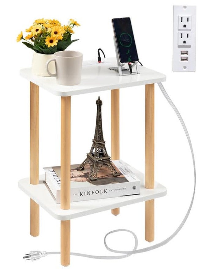 FORAOFUR End Table with Charging Station, End Tables with USB Ports and Outlets, Small Side Table for Living Room, Bedroom & Office, Two-Tier Narrow Side Table, Easy Assembly - Image 1