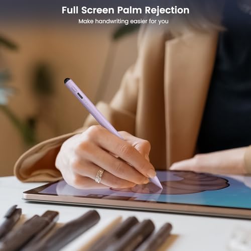 STYLUSHOME Stylus Pen for iPad, Dual-Tip 13 mins Fast Charge Pencil for Apple, Palm Rejection, Tilt Sensitivity, Compatible w/iPad 6/7/8/9/10, Pro 11/12.9in/M4, Air 3/4/5/M2, Mini 5/6 - Purple - Image 5