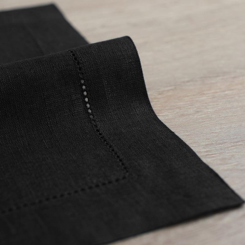 Solino Home Solino Home Linen Dinner Napkins 20 x 20 Inch - 100% Pure Linen Black Cloth Napkins Set of 6 for Spring  Easter - Classic Hemstitch  Handcrafted and Machine Washable  - Image 3