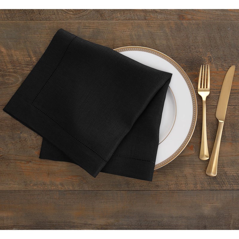 Solino Home Solino Home Linen Dinner Napkins 20 x 20 Inch - 100% Pure Linen Black Cloth Napkins Set of 6 for Spring  Easter - Classic Hemstitch  Handcrafted and Machine Washable  - Image 2