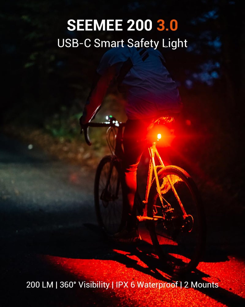 Magicshine SEEMEE 200 V3.0 USB C Rechargeable Bike Tail Lights,200 Lumens Max Output,360° Visibility Bicycle Lights, Smart Brake Sensor IPX6 Waterproof Rear Bike Lights 5 Modes for Road Urban Cyclists - Image 2
