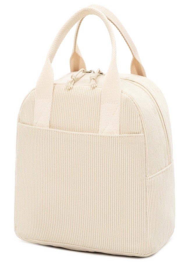 LOVELYWIND Insulated Cream Beige Lunch Bag for Women, Stylish Corduroy Tote with Aluminum Lining, Large Capacity Reusable Cooler for Work, Travel, or Beach, Beige Cream Water-Resistant Lunch Box - Image 1