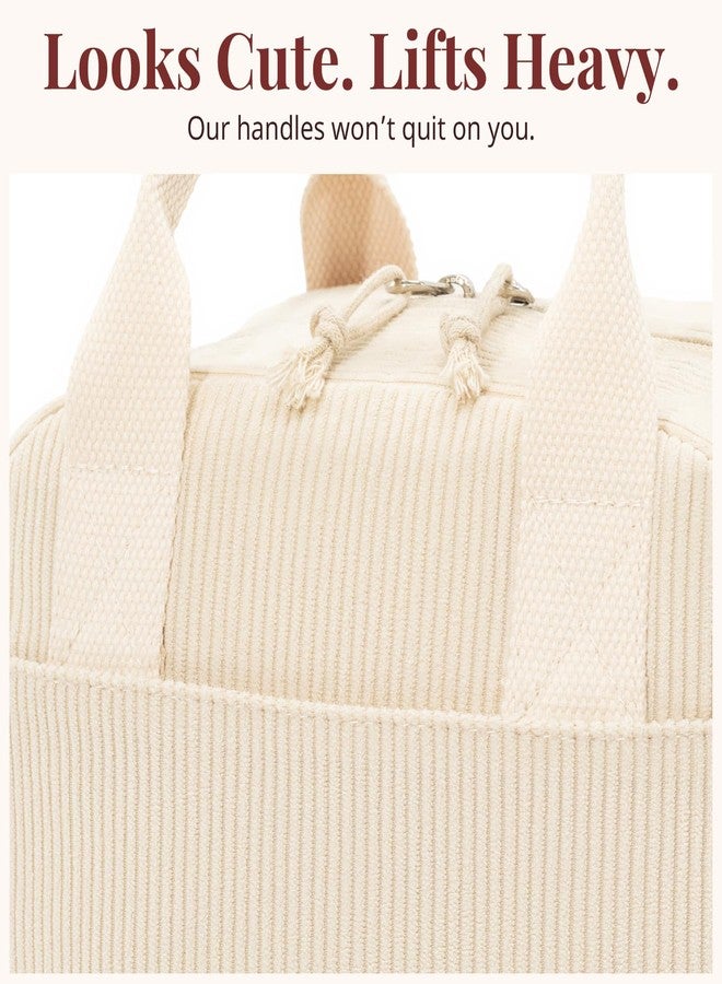 LOVELYWIND Insulated Cream Beige Lunch Bag for Women, Stylish Corduroy Tote with Aluminum Lining, Large Capacity Reusable Cooler for Work, Travel, or Beach, Beige Cream Water-Resistant Lunch Box - Image 5