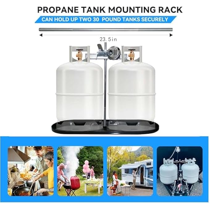 rayihni 106 RV Dual Propane Tank Mounting Rack with Locking Device 30lb Tanks for Camper and Travel Trailer, Black White Grey or Red Option (Black-Lock) - Image 2