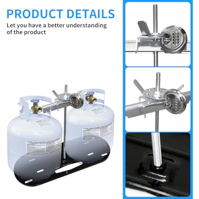 rayihni 106 RV Dual Propane Tank Mounting Rack with Locking Device 30lb Tanks for Camper and Travel Trailer, Black White Grey or Red Option (Black-Lock) - Image 3