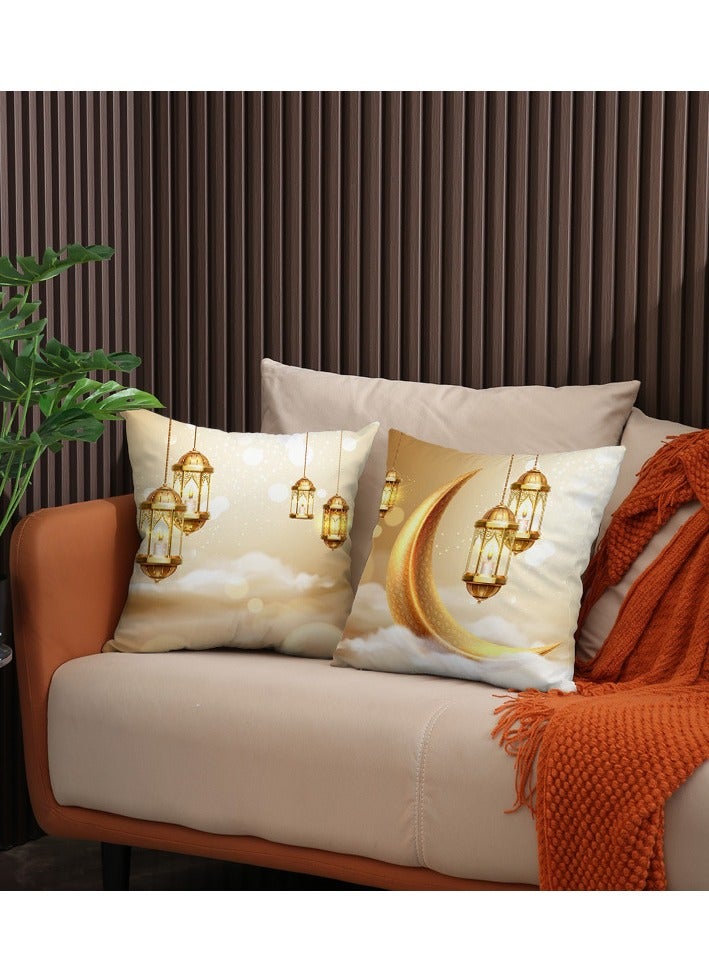 general Eid Mubarak Decorations: Eid Pillow Case Holiday Decoration - Short Plush Moon Print PillowCase for Living Room Sofa  - Image 2