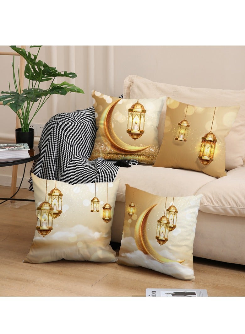 general Eid Mubarak Decorations: Eid Pillow Case Holiday Decoration - Short Plush Moon Print PillowCase for Living Room Sofa  - Image 3