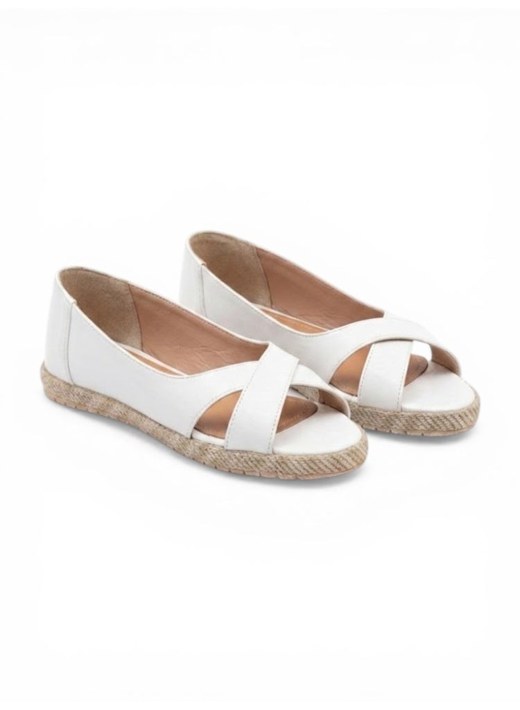 لايف ستيلاش  صندل مسطح من الجلد سهل الارتداء  SF-58 - ابيض - Image 2