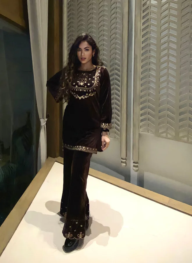 Brown Velvet Kurti for Women