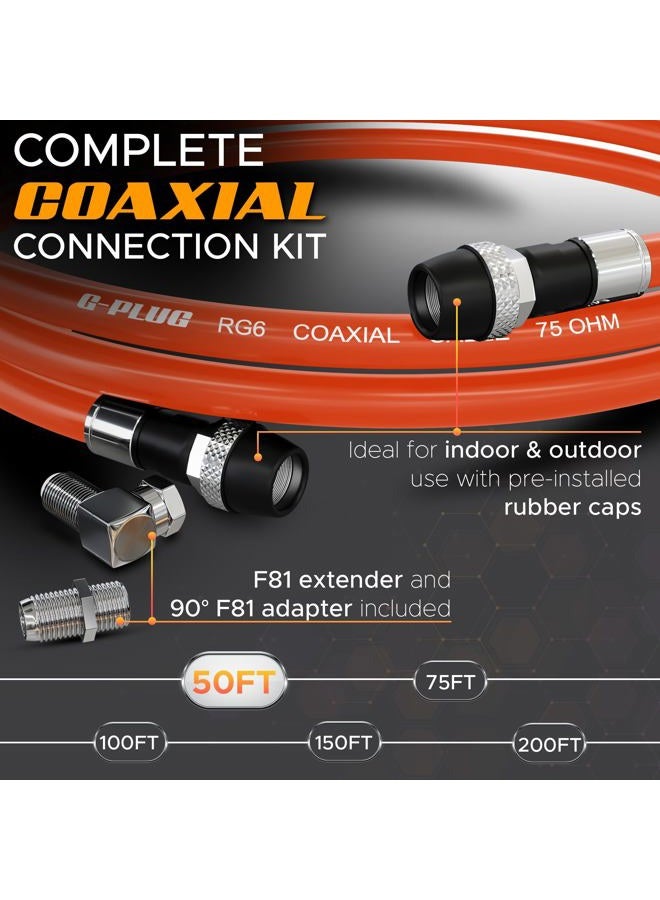 G-PLUG RG6 Coaxial Cable 50FT – Quad Shielded, Waterproof, 75 Ohm with F-Type Connectors, High-Speed for HDTV, Satellite, Internet, Indoor/Outdoor Use - Image 2