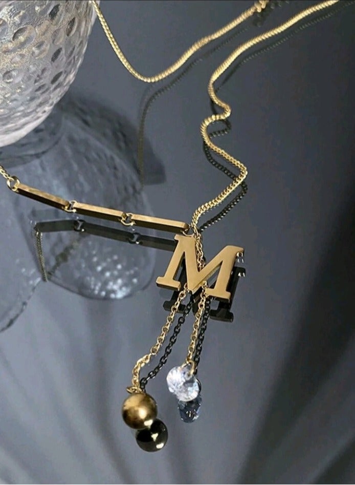 Attractives Trendy Stainless Steel Gold Plated Necklace For Women Elegant Shape With M Letter - Image 3