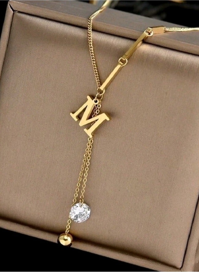 Attractives Trendy Stainless Steel Gold Plated Necklace For Women Elegant Shape With M Letter - Image 2