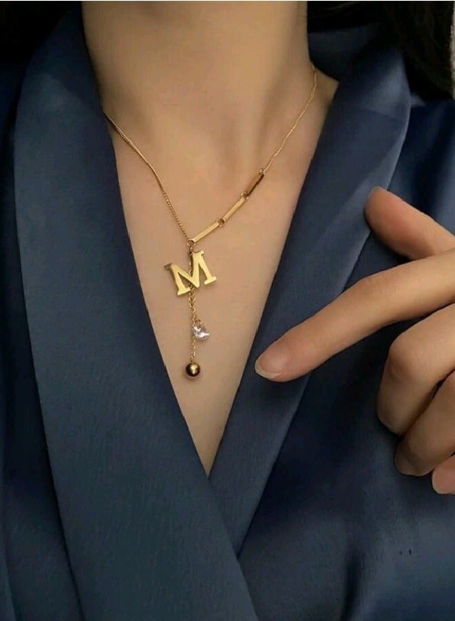 Attractives Trendy Stainless Steel Gold Plated Necklace For Women Elegant Shape With M Letter - Image 1
