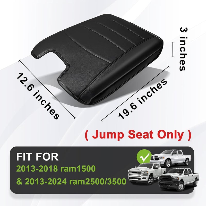 Muslogy غطاء مسند الذراع للكونسول الوسطي مناسب لـ Dodge Ram 1500 2013-2018 وRam 2500/3500 2013-2026، إكسسوارات، وسادة مسند ذراع مريحة، وسادة غطاء الكونسول، جلد نباتي، سمك عادي (للمقعد القفز فقط). - Image 3