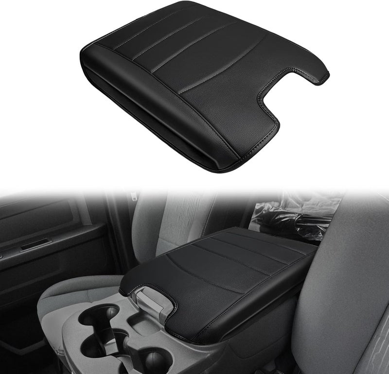 Muslogy غطاء مسند الذراع للكونسول الوسطي مناسب لـ Dodge Ram 1500 2013-2018 وRam 2500/3500 2013-2026، إكسسوارات، وسادة مسند ذراع مريحة، وسادة غطاء الكونسول، جلد نباتي، سمك عادي (للمقعد القفز فقط). - Image 1