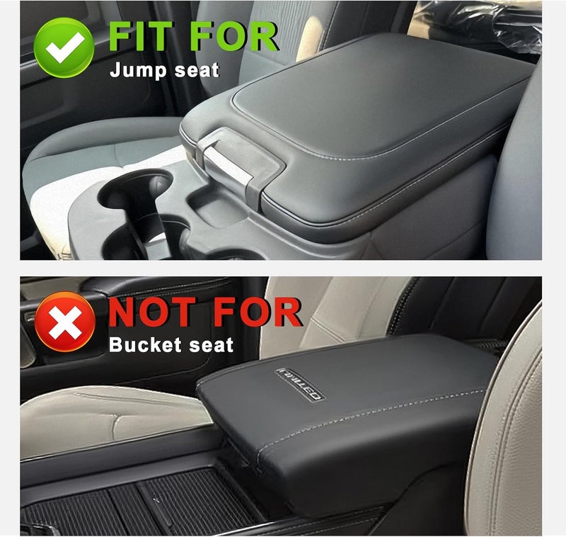 Muslogy غطاء مسند الذراع للكونسول الوسطي مناسب لـ Dodge Ram 1500 2013-2018 وRam 2500/3500 2013-2026، إكسسوارات، وسادة مسند ذراع مريحة، وسادة غطاء الكونسول، جلد نباتي، سمك عادي (للمقعد القفز فقط). - Image 2