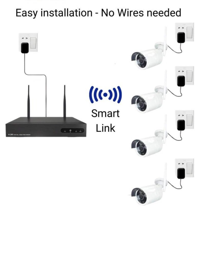 طقم تسجيل فيديو لاسلكي 4 قنوات – كاميرات مراقبة IP خارجية 2 ميجابكسل عالية الدقة - Image 2