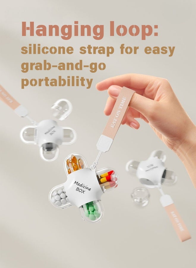4 Compartment Pill Organizer with Wrist Strap, Portable Cross Shape Daily Medicine Case, Leak-Proof Silicone Seal, Food-Grade PP Compact Holder for Pills & Supplements - Image 4