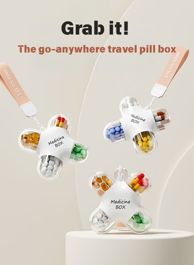 4 Compartment Pill Organizer with Wrist Strap, Portable Cross Shape Daily Medicine Case, Leak-Proof Silicone Seal, Food-Grade PP Compact Holder for Pills & Supplements - Image 3
