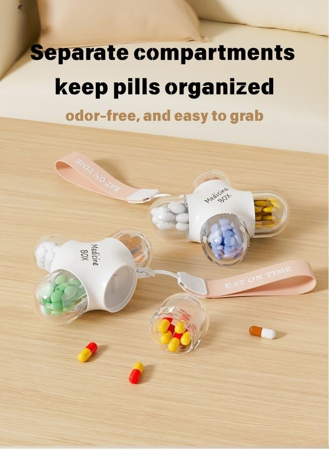 4 Compartment Pill Organizer with Wrist Strap, Portable Cross Shape Daily Medicine Case, Leak-Proof Silicone Seal, Food-Grade PP Compact Holder for Pills & Supplements - Image 1