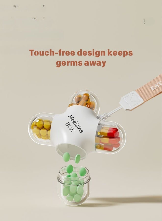 منظم حبوب 4 مقصورة مع حزام المعصم ، حالة الطب السفر الحرة ، حامل حبوب السيليكون الختم اليومي المقاوم للتسرب ، حاوية الشكل الصليب المدمجة للجيب والمحفظة (الصف الغذائي) - Image 1