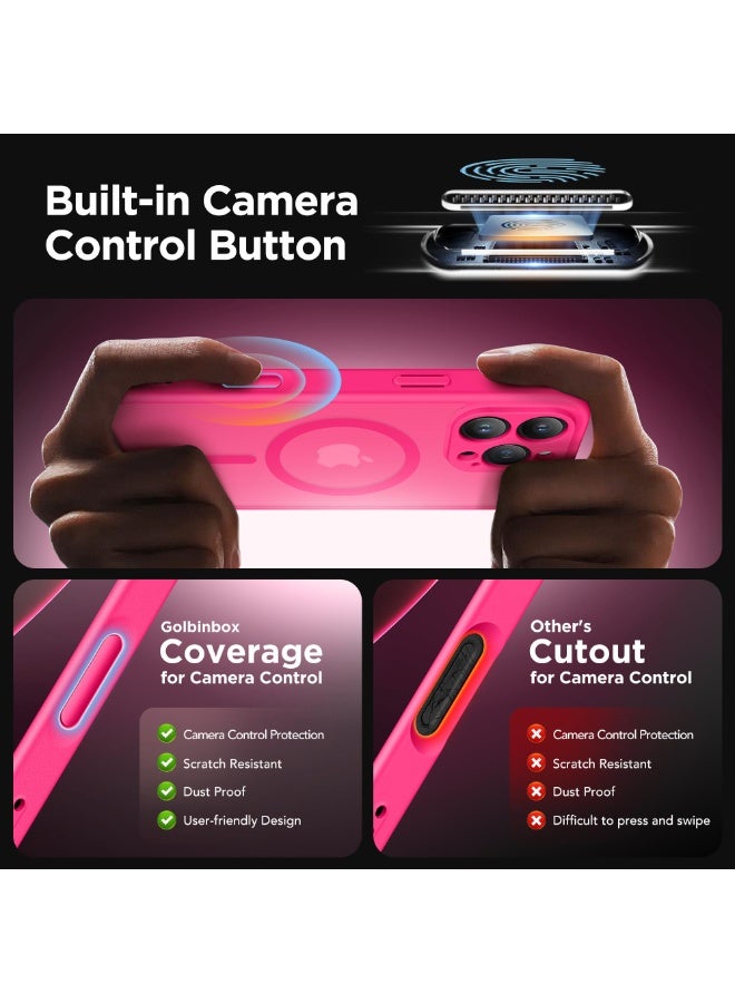 جولبينبوكس جراب مغناطيسي لهاتف iPhone 16 Pro Max مع زر للتحكم في الكاميرا، متوافق مع MagSafe، [حماية كاملة للكاميرا] [واقي شاشة للخصوصية] غطاء هاتف شفاف غير لامع غير قابل للانزلاق لهاتف iPhone 16 ProMax (وردي ساخن) - Image 2