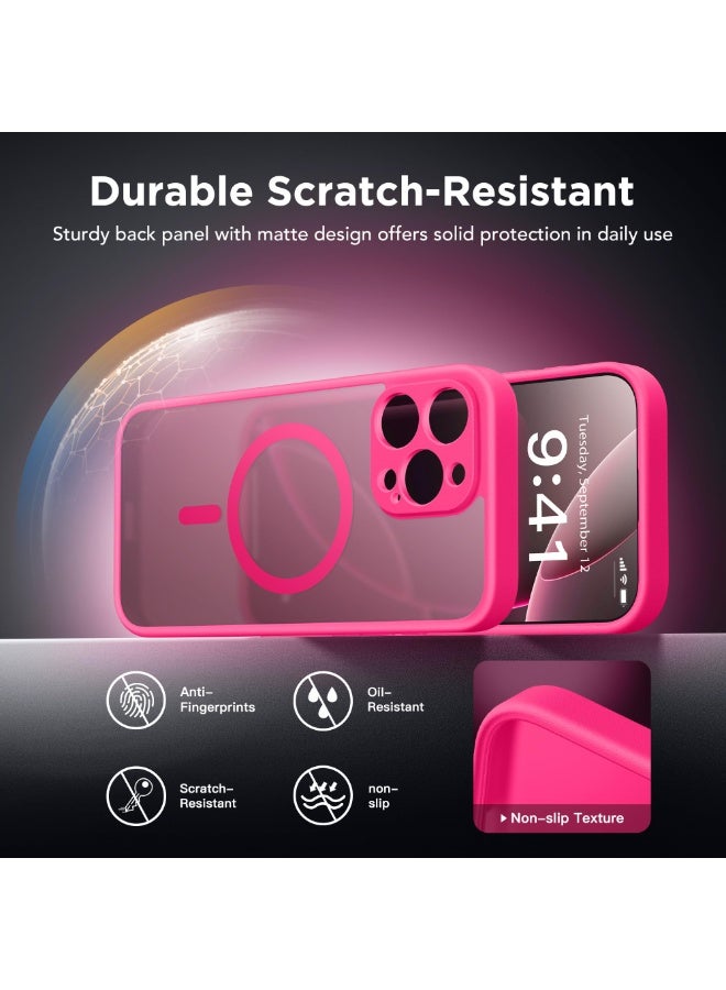 جولبينبوكس جراب مغناطيسي لهاتف iPhone 16 Pro Max مع زر للتحكم في الكاميرا، متوافق مع MagSafe، [حماية كاملة للكاميرا] [واقي شاشة للخصوصية] غطاء هاتف شفاف غير لامع غير قابل للانزلاق لهاتف iPhone 16 ProMax (وردي ساخن) - Image 4