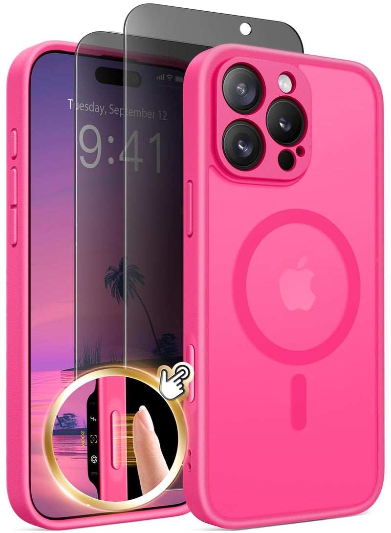 جولبينبوكس جراب مغناطيسي لهاتف iPhone 16 Pro Max مع زر للتحكم في الكاميرا، متوافق مع MagSafe، [حماية كاملة للكاميرا] [واقي شاشة للخصوصية] غطاء هاتف شفاف غير لامع غير قابل للانزلاق لهاتف iPhone 16 ProMax (وردي ساخن) - Image 1