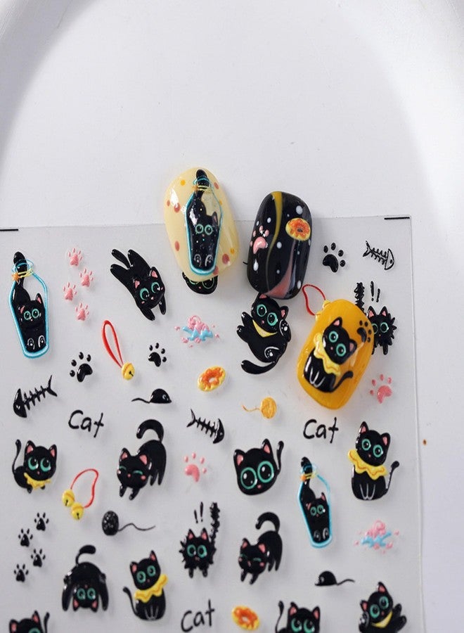 Dedyel 5D Embossed Cute Cat Nail Art Stickers Cartoon Kawaii Design Anime Self Adhesive Nail Stickers for Women Kids Girls Nails Art Decorations - Image 2