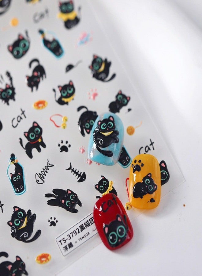 Dedyel 5D Embossed Cute Cat Nail Art Stickers Cartoon Kawaii Design Anime Self Adhesive Nail Stickers for Women Kids Girls Nails Art Decorations - Image 3