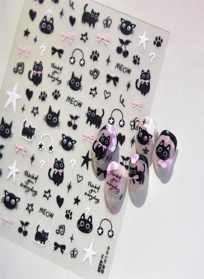 Dedyel 5D Embossed Cute Cat Nail Art Stickers Cartoon Kawaii Design Anime Self Adhesive Nail Stickers for Women Kids Girls Nails Art Decorations - Image 4