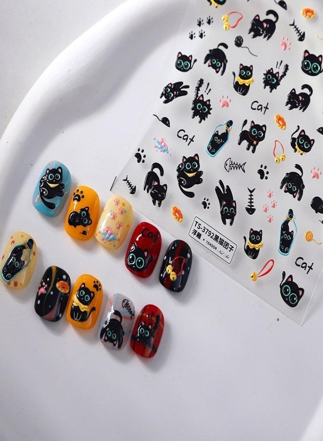 Dedyel 5D Embossed Cute Cat Nail Art Stickers Cartoon Kawaii Design Anime Self Adhesive Nail Stickers for Women Kids Girls Nails Art Decorations - Image 1